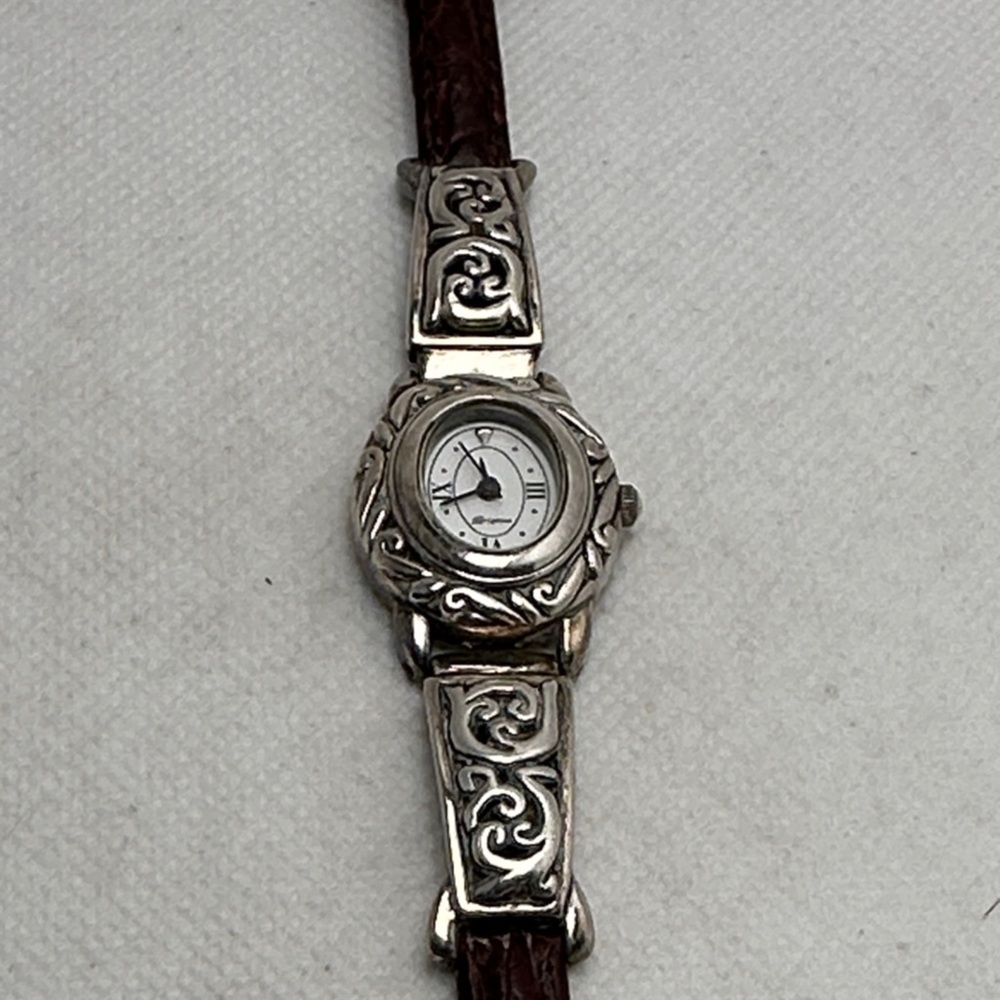 Brighton Silver Watch With Dark Brown Leather Strap Brighton Silver Watch With Dark Brown Leather Strap